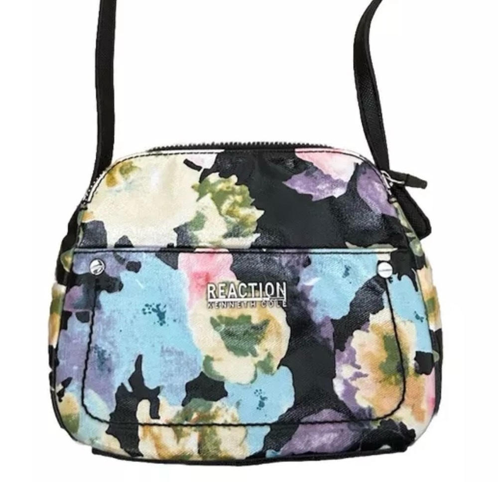 "REACTION KENNETH COLE" WATERCOLOR FLORAL CROSSBODY BAG 8x6x2 24 in handle drop